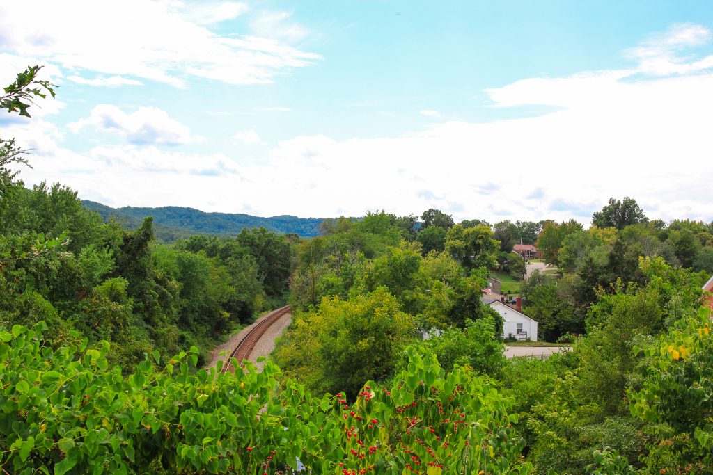 Landscape of mountains and railroad in Berea, KY